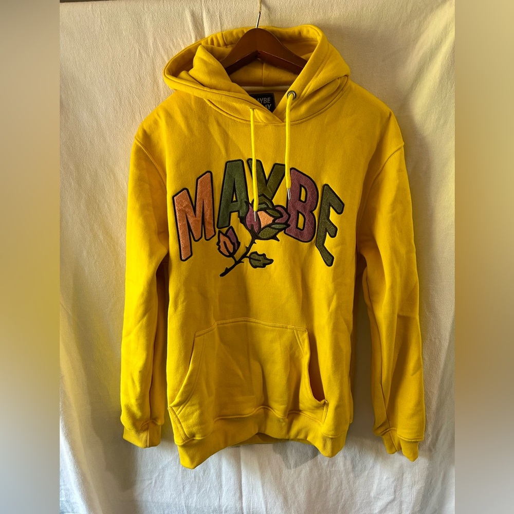 Maybe Yellow Men's XXL Hoodie Sweater Velour Maybe Today NYC Rose
